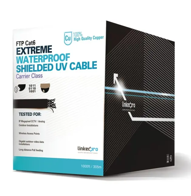 [PRO-CAT-6-EXT] Bobina de cable de 305 Metros Cat6+ CALIBRE 23 Exterior Blindado tipo FTP para CLIMAS EXTREMOS, UL, color Negro,