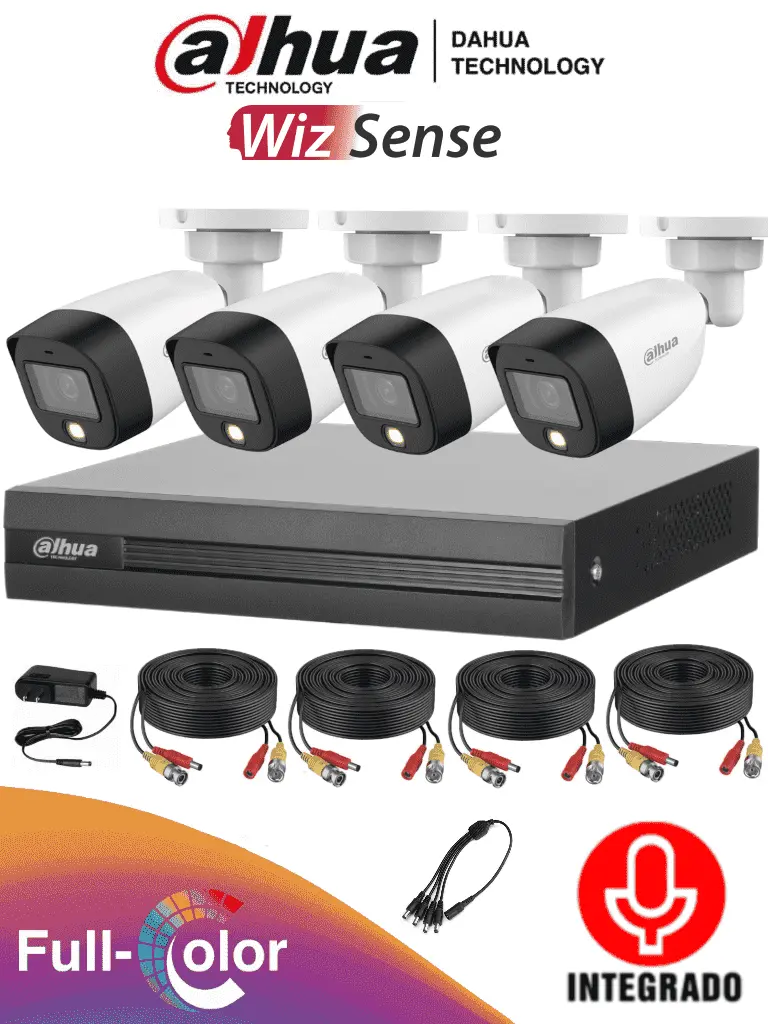 Kit de 4 Canales Full Color de 2 Megapixeles con Audio/ DVR WizSense/ 4 Cámaras Full color de 2 Megapixeles/ 4 Ch + 1 IP/ Incluye 4 cámaras Full Color 2 MP con micrófono integrado, 4 rollos de cable siamés de 18 mts. Sistema de 4 canales más 1 IP y 4 SMD Plus. Incluye accesorios y búsqueda de humanos con IA.